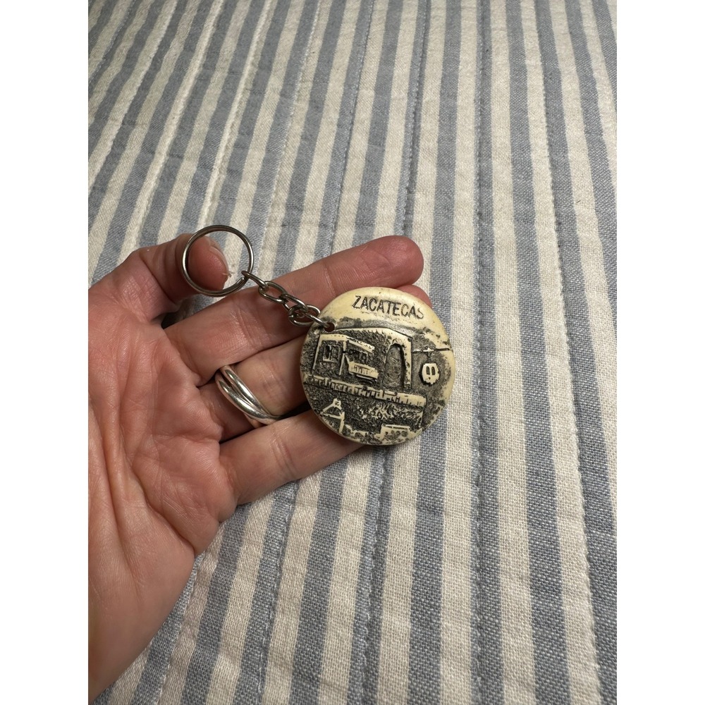 Vintage Zacatecas Mexico Souvenir Keychain Resin Carved Stone Look Teleferico